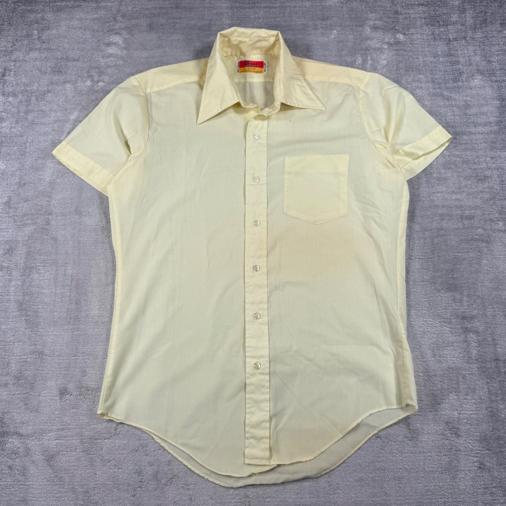 Baymart Shirt Mens Small Yellow Short Sleeve Button Down Vtg 70s Hudson Bay Co
